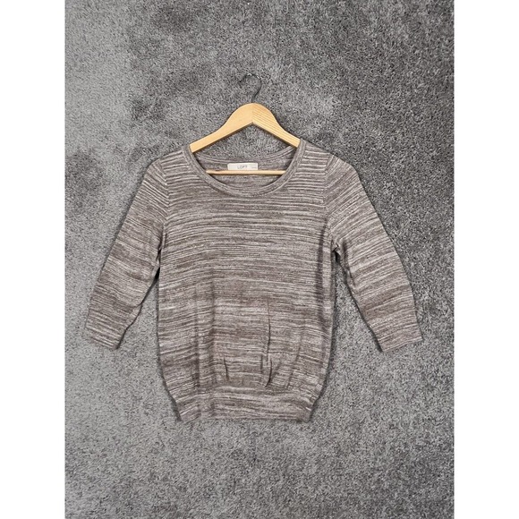 Ann Taylor Loft Sweater Womens Petite Medium PM Brown 3/4 Sleeve Scoop Neck - Picture 1 of 7